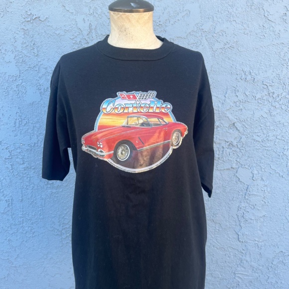 Vintage Corvette T Shirt Black 70s Car tee glitter decal retro - Picture 4 of 9
